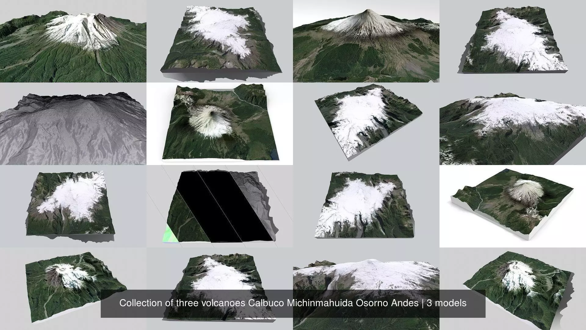 Collection of three volcanoes Calbuco Michinmahuida Osorno Andes _0