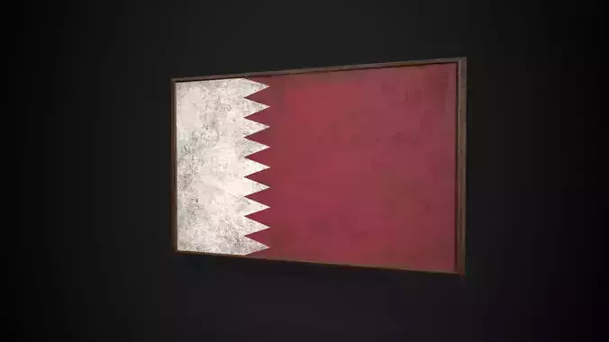 Old Picture Frame With  Qatar Flag - Game Ready PBR     Low-poly 3D model