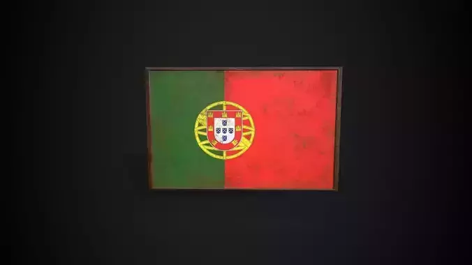 Old Picture Frame With  Portugal Flag - Game Ready PBR    Low-poly 3D model