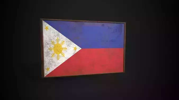 Old Picture Frame With  Philippines Flag - Game Ready PBR  Low-poly 3D model