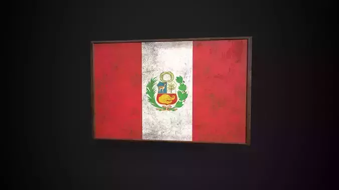 Old Picture Frame With Peru Flag - Game Ready PBR  