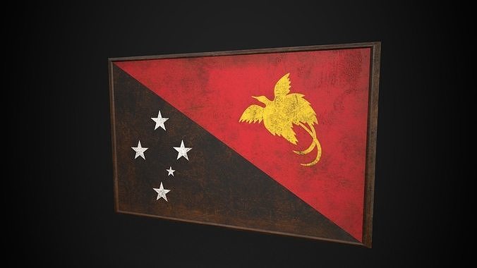 Old Picture Frame With Papua New Guinea Flag - Game Ready PBR  Low-poly 3D model