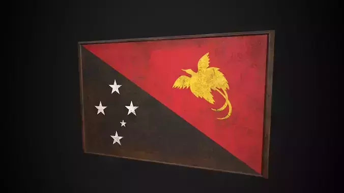 Old Picture Frame With Papua New Guinea Flag - Game Ready PBR 