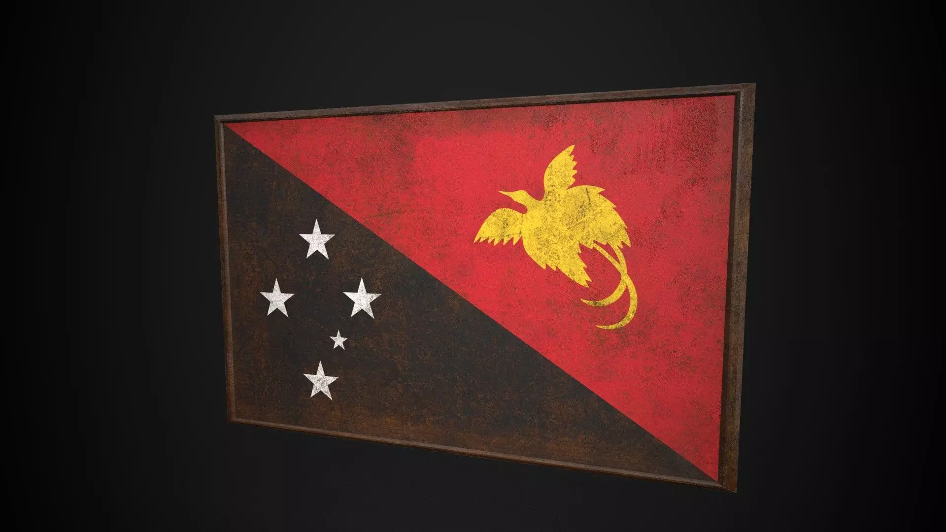 Old Picture Frame With Papua New Guinea Flag - Game Ready PBR  Low-poly 3D model_0