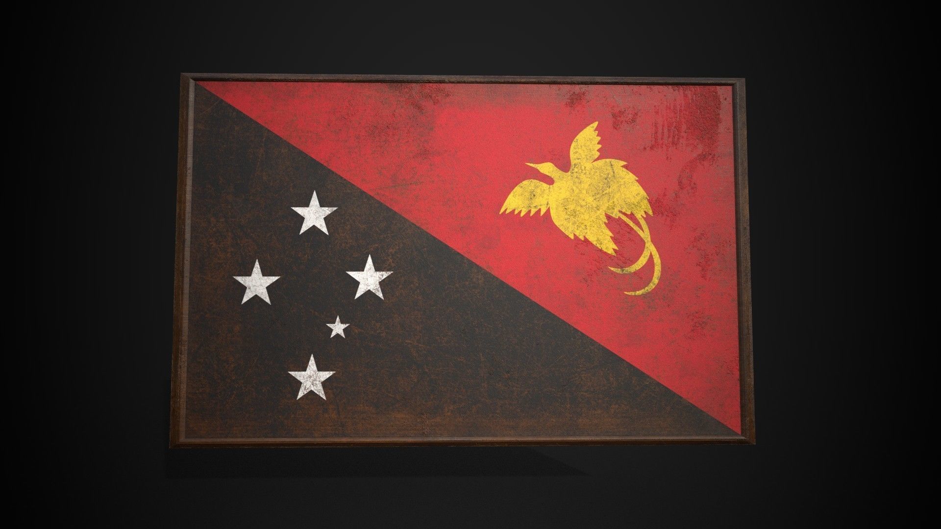 Old Picture Frame With Papua New Guinea Flag - Game Ready PBR  Low-poly 3D model_1