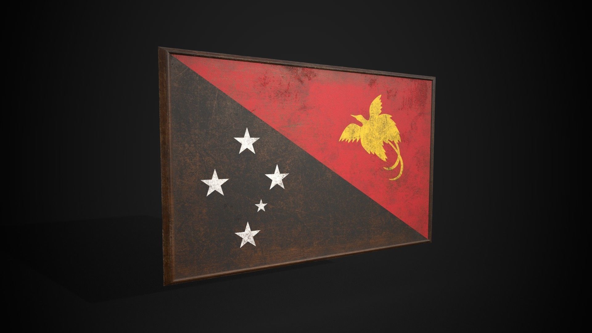 Old Picture Frame With Papua New Guinea Flag - Game Ready PBR  Low-poly 3D model_3
