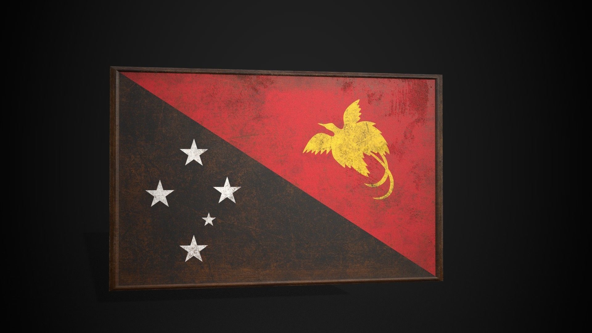 Old Picture Frame With Papua New Guinea Flag - Game Ready PBR  Low-poly 3D model_4