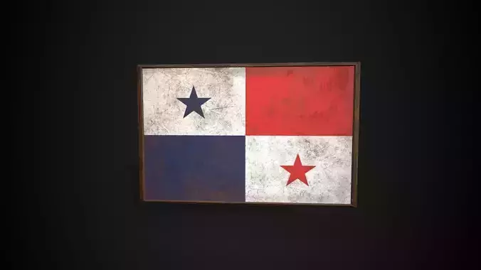 Old Picture Frame With Panama Flag - Game Ready PBR  Low-poly 3D model