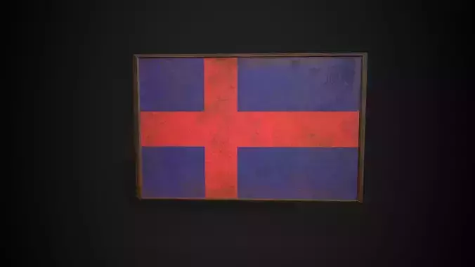 Old Picture Frame With  Oldenburg Flag - Game Ready PBR    Low-poly 3D model