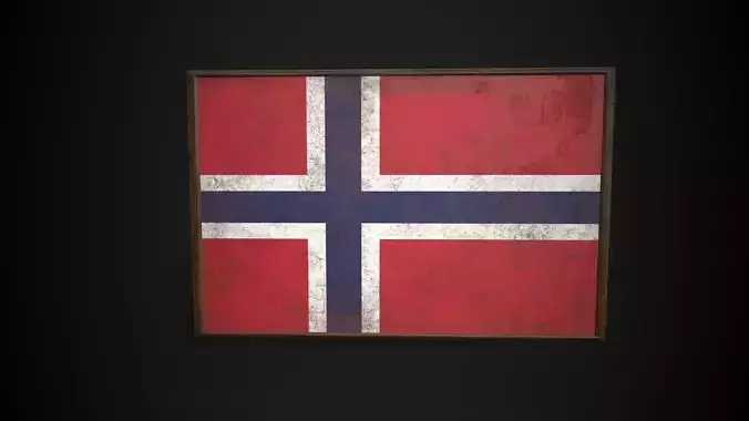 Old Picture Frame With  Norway Flag - Game Ready PBR    Low-poly 3D model