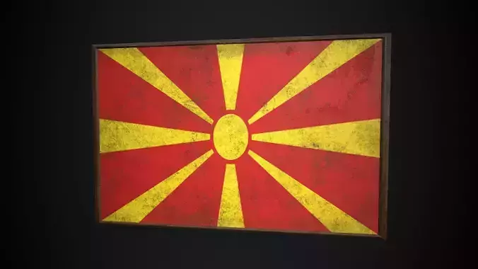 Old Picture Frame With  North Macedonia Flag - Game Ready PBR    Low-poly 3D model