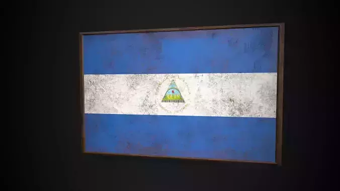 Old Picture Frame With Nicaragua Flag - Game Ready PBR   