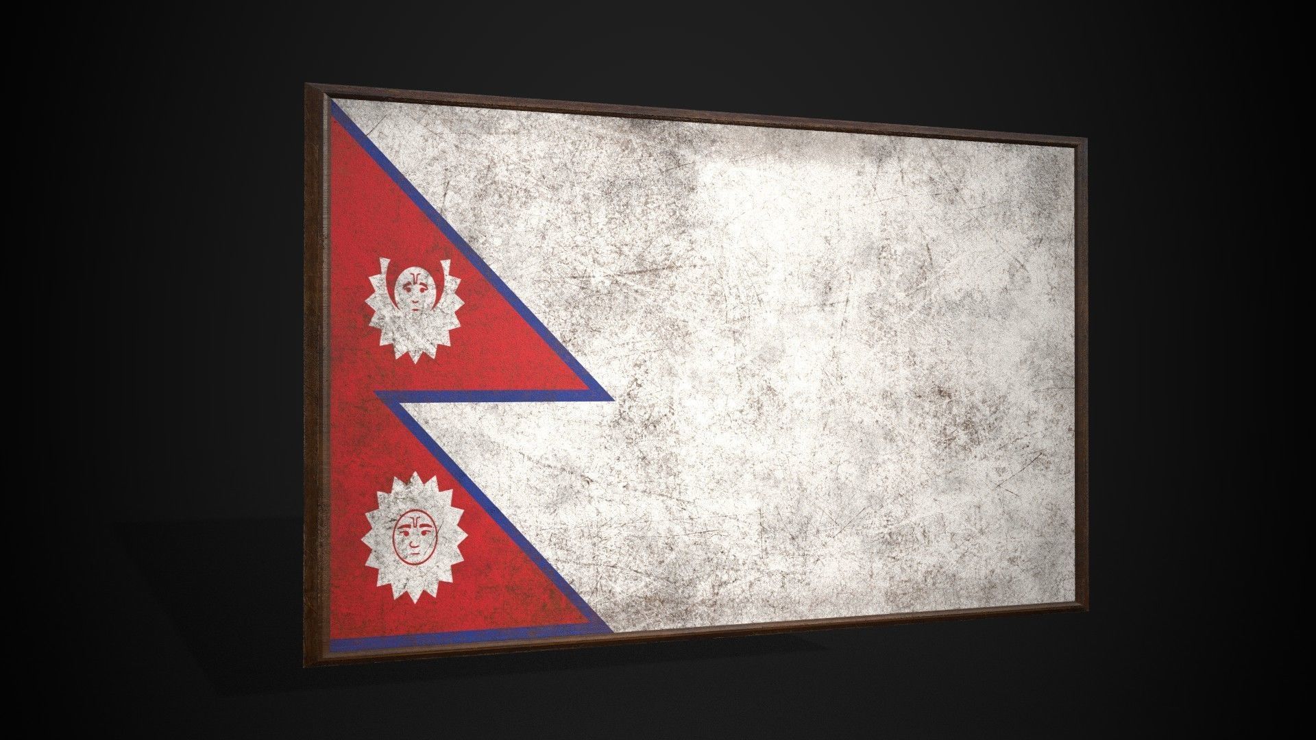 Old Picture Frame With Nepal Flag - Game Ready PBR    Low-poly 3D model_4
