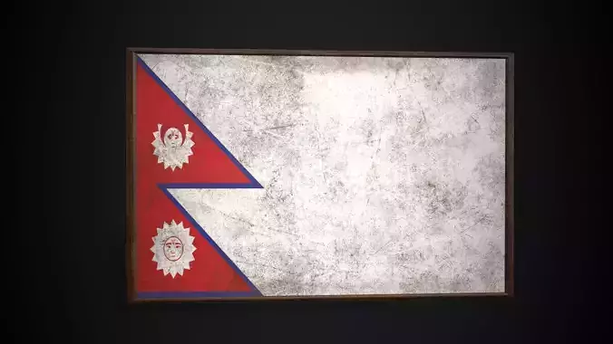 Old Picture Frame With Nepal Flag - Game Ready PBR   