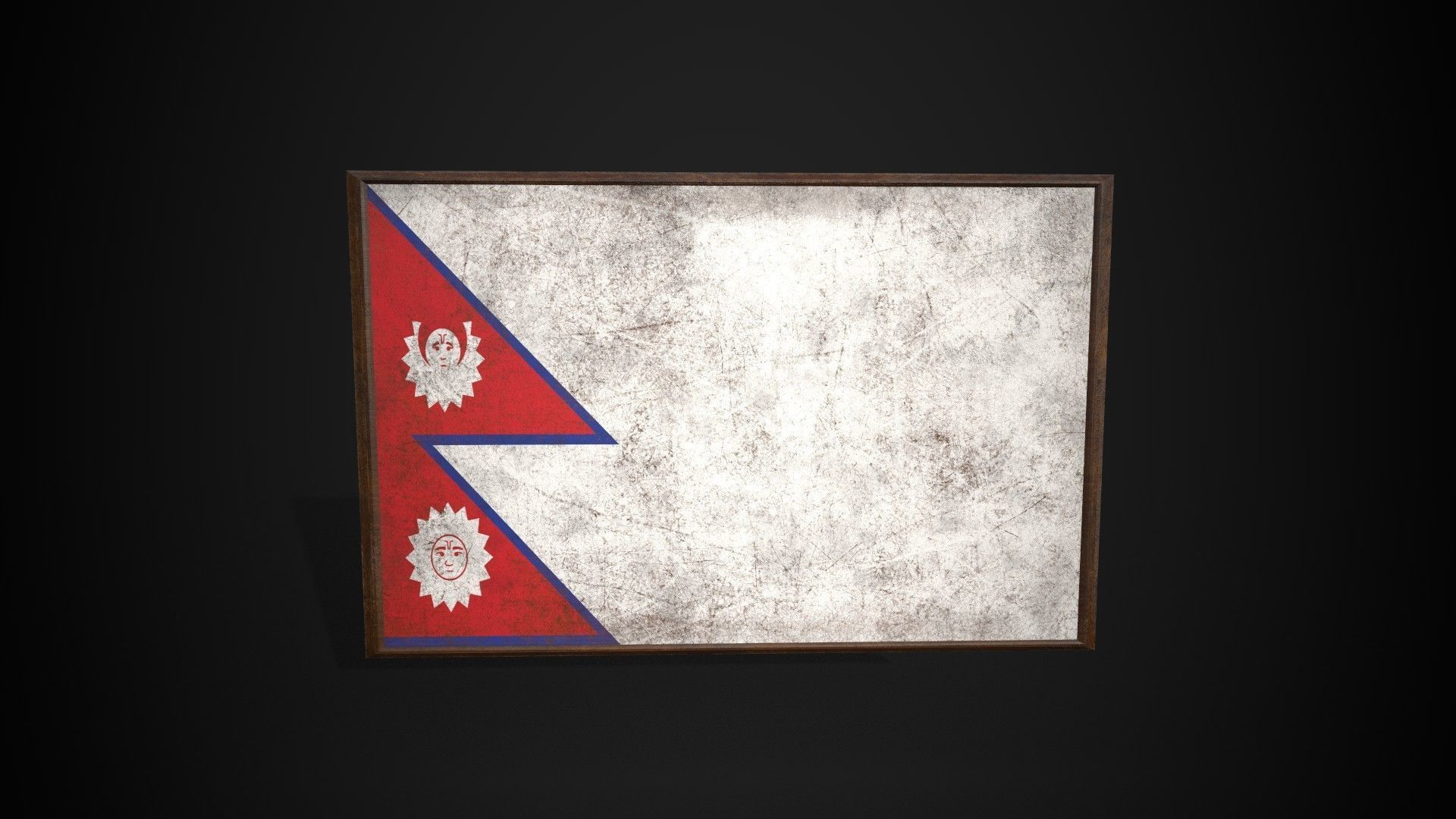 Old Picture Frame With Nepal Flag - Game Ready PBR    Low-poly 3D model_2