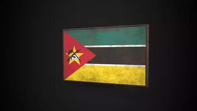Old Picture Frame With Mozambique Flag - Game Ready PBR   