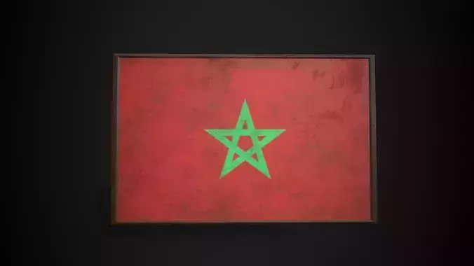 Old Picture Frame With Morocco Flag - Game Ready PBR   