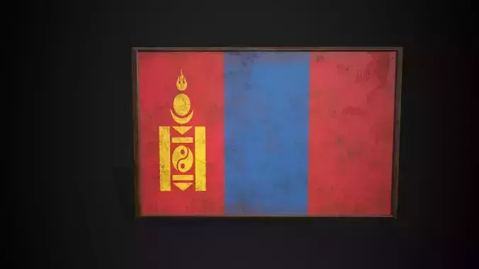 Old Picture Frame With Mongolia Flag - Game Ready PBR  