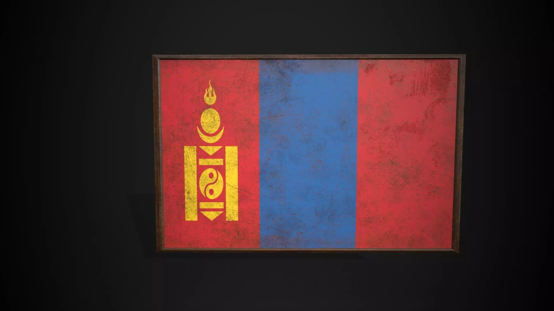 Old Picture Frame With Mongolia Flag - Game Ready PBR   Low-poly 3D model_0