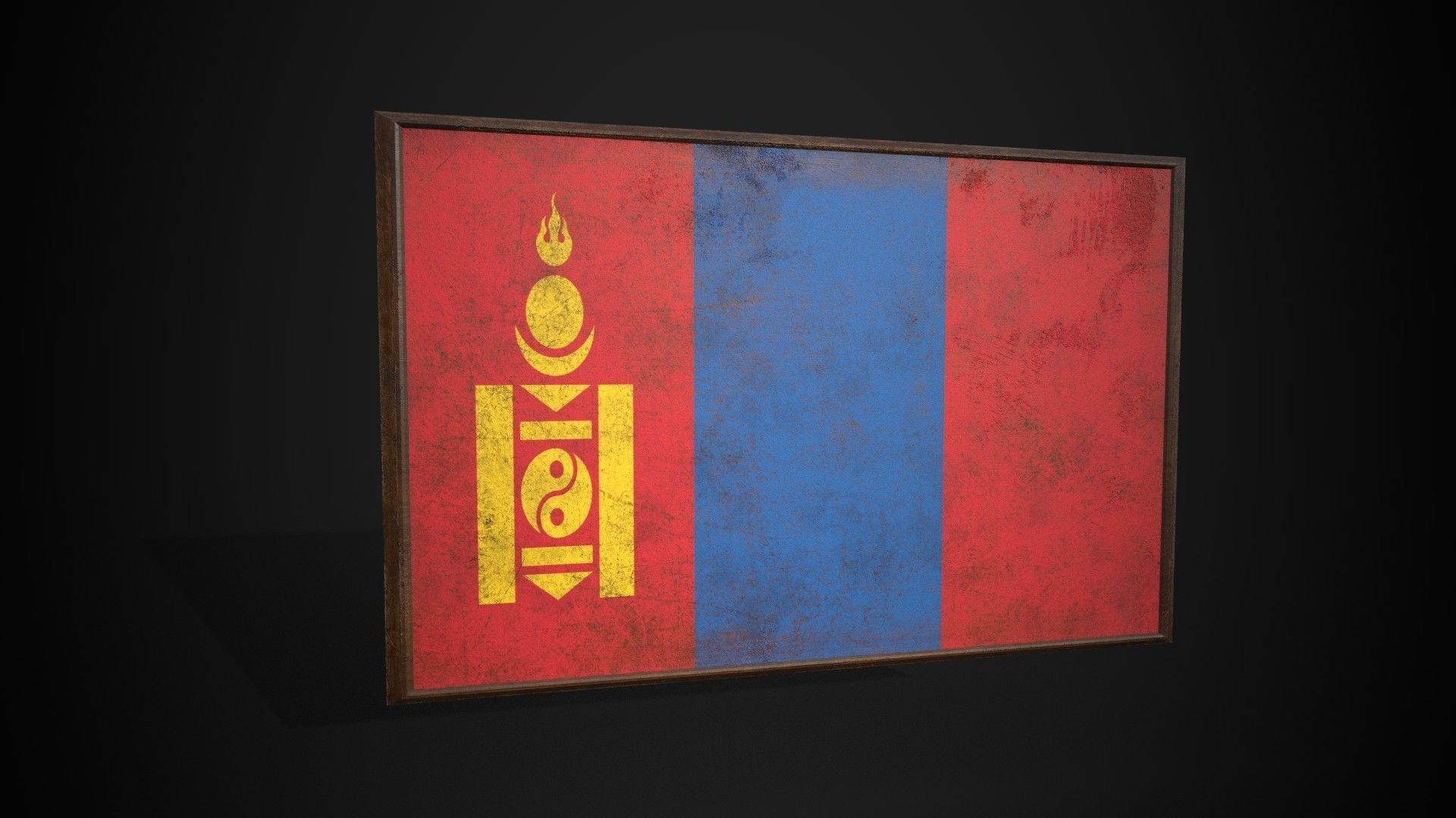 Old Picture Frame With Mongolia Flag - Game Ready PBR   Low-poly 3D model_4