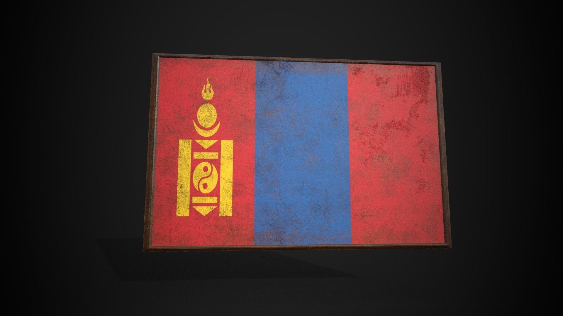 Old Picture Frame With Mongolia Flag - Game Ready PBR   Low-poly 3D model_1