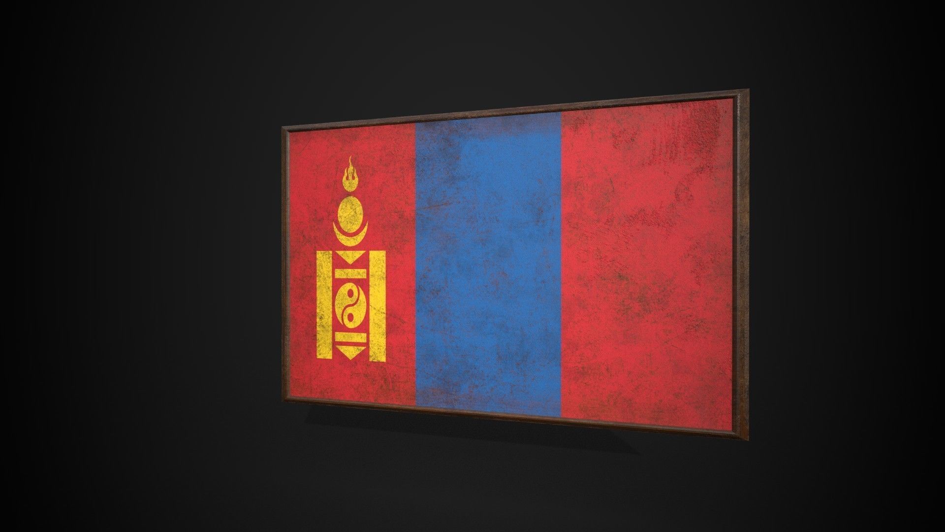 Old Picture Frame With Mongolia Flag - Game Ready PBR   Low-poly 3D model_2