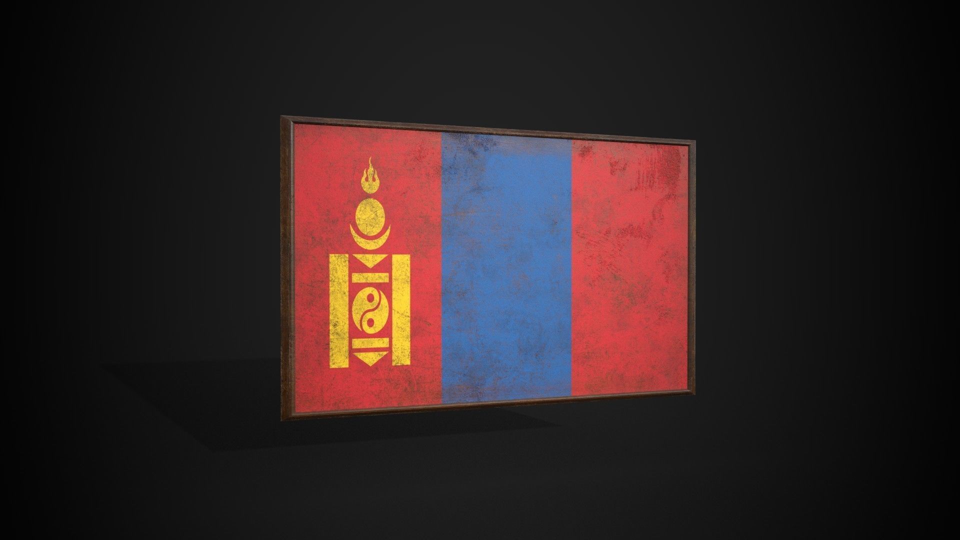 Old Picture Frame With Mongolia Flag - Game Ready PBR   Low-poly 3D model_3