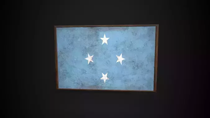Old Picture Frame With Micronesia Flag - Game Ready PBR  