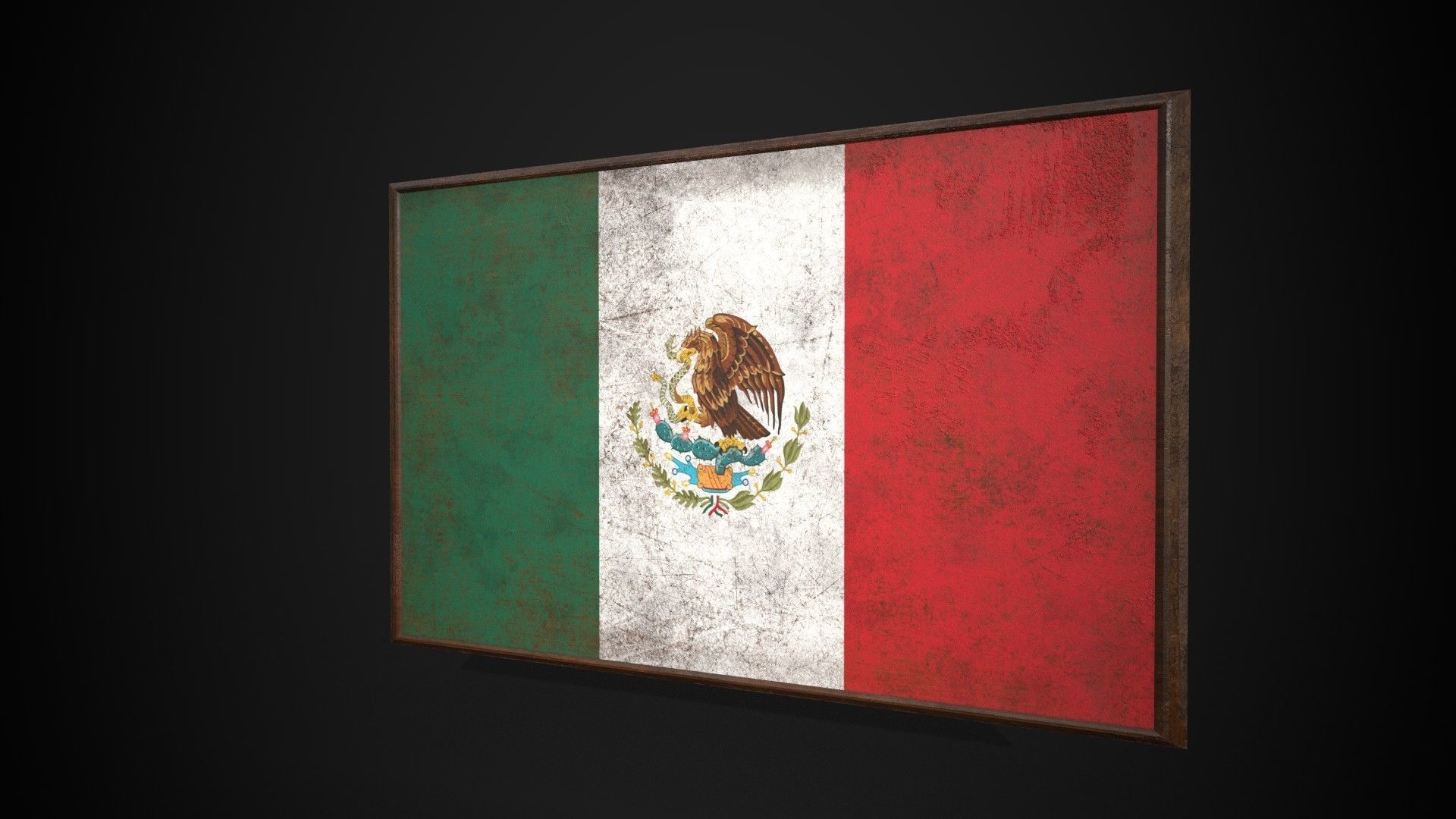 Old Picture Frame With Mexico Flag - Game Ready PBR   Low-poly 3D model_1
