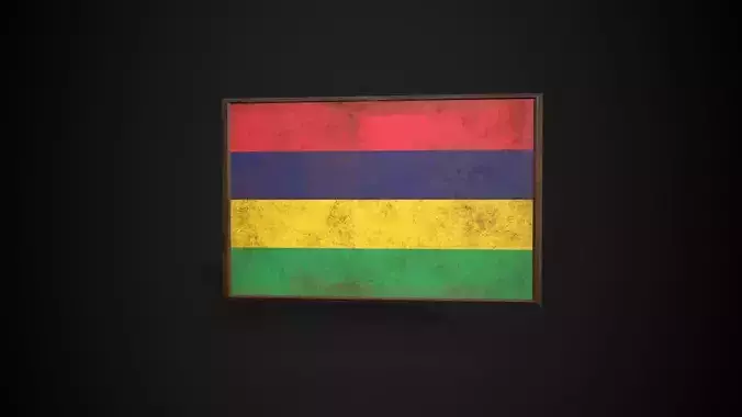 Old Picture Frame With Mauritius Flag - Game Ready PBR    Low-poly 3D model