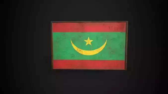 Old Picture Frame With Mauritania Flag - Game Ready PBR   