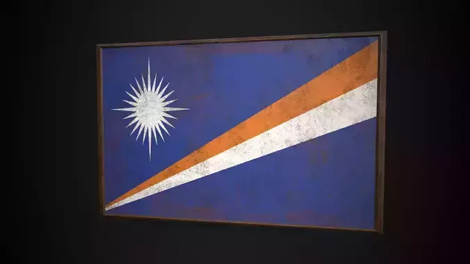 Old Picture Frame With Marshall Islands Flag - Game Ready PBR   