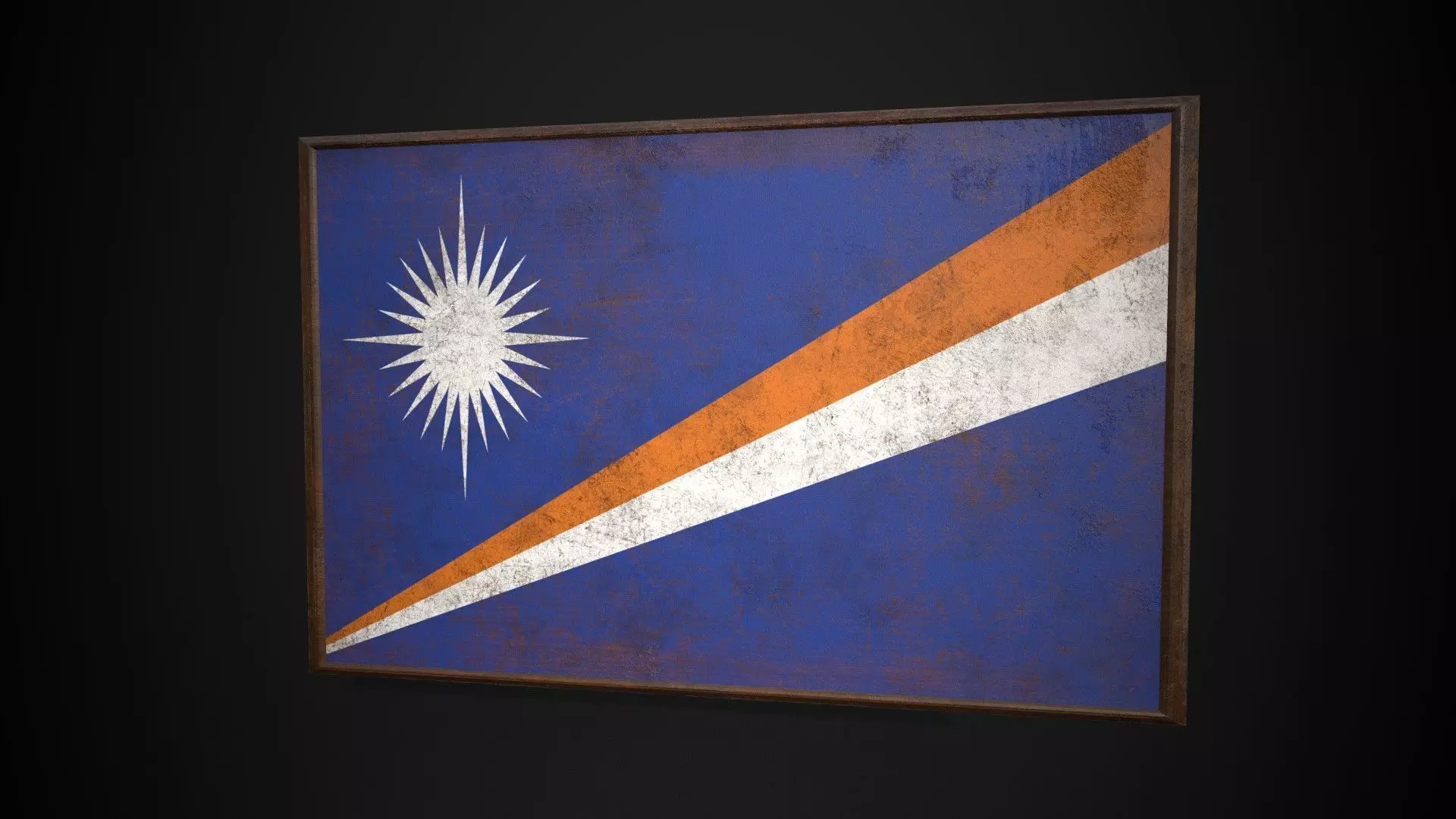 Old Picture Frame With Marshall Islands Flag - Game Ready PBR    Low-poly 3D model_0
