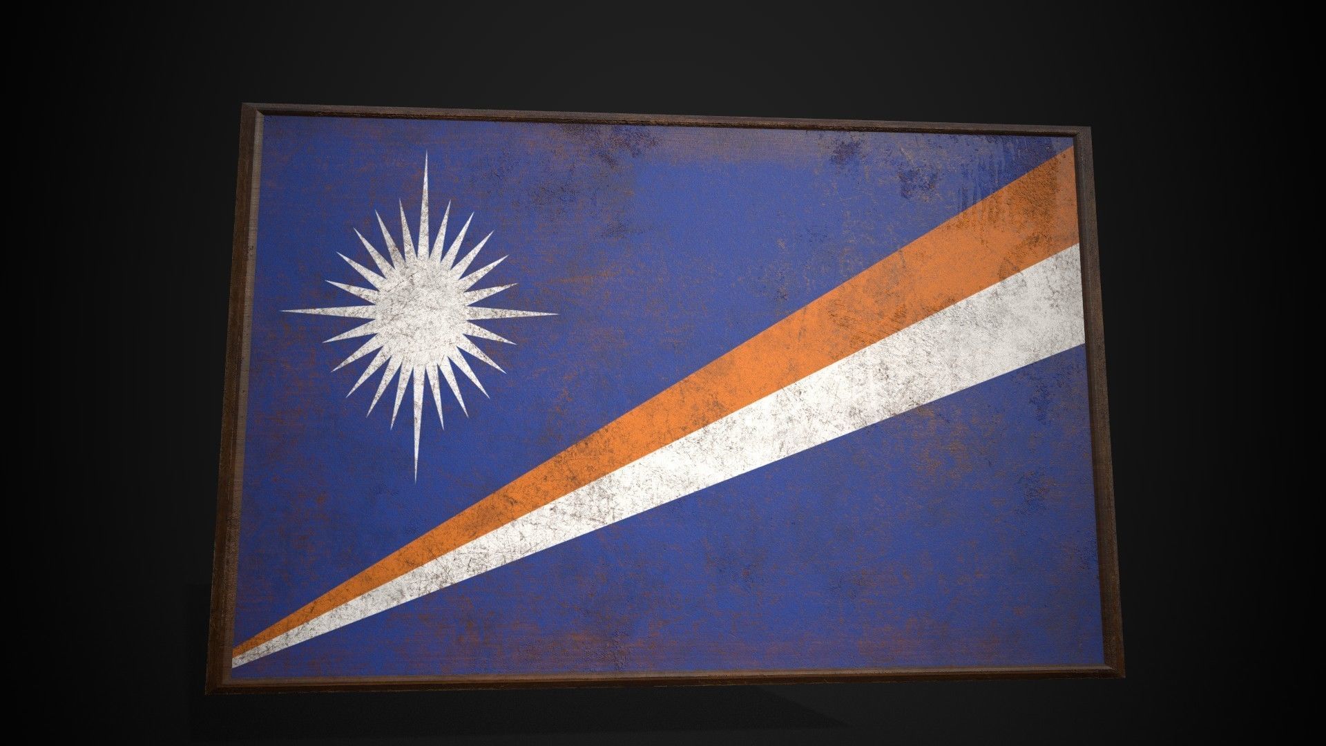 Old Picture Frame With Marshall Islands Flag - Game Ready PBR    Low-poly 3D model_3