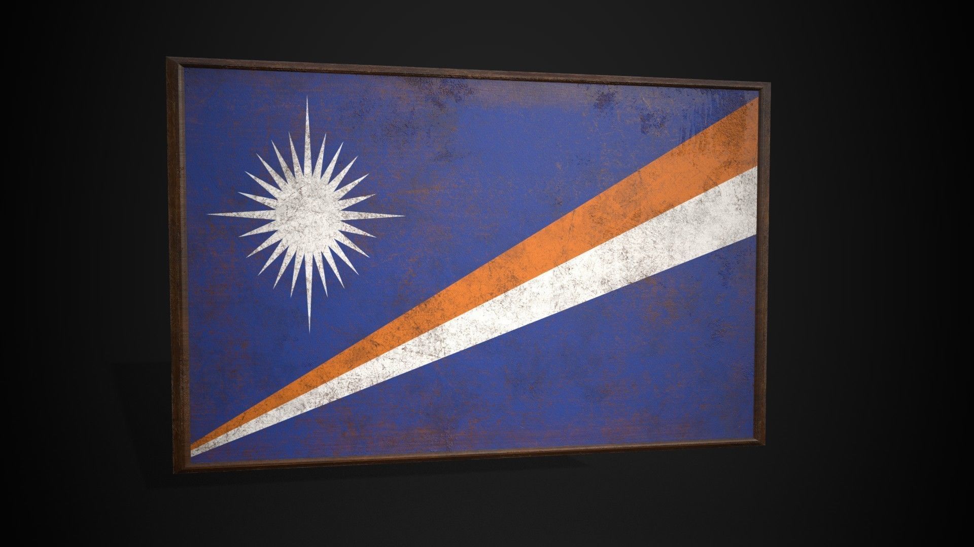 Old Picture Frame With Marshall Islands Flag - Game Ready PBR    Low-poly 3D model_4