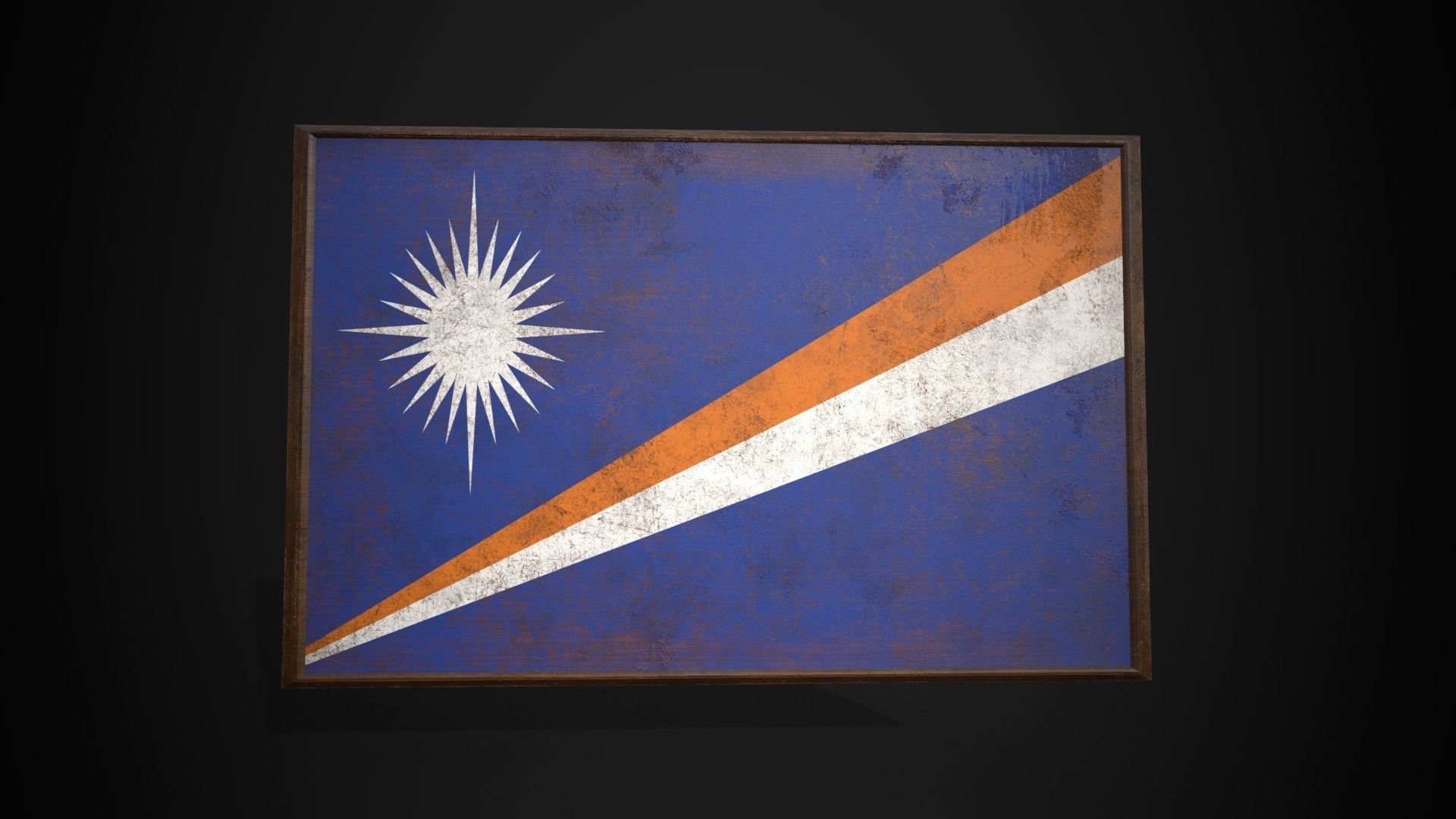 Old Picture Frame With Marshall Islands Flag - Game Ready PBR    Low-poly 3D model_1