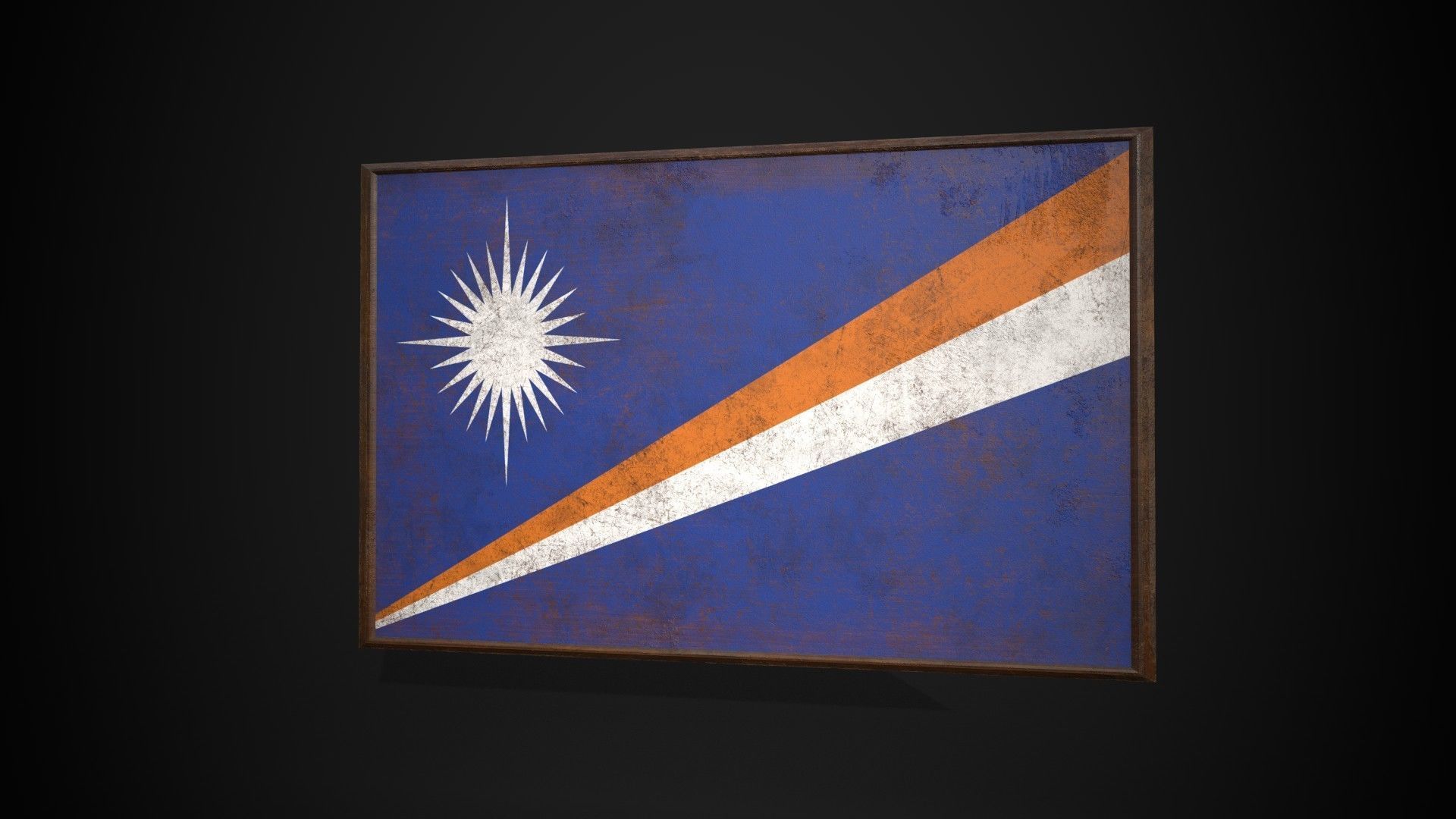 Old Picture Frame With Marshall Islands Flag - Game Ready PBR    Low-poly 3D model_2