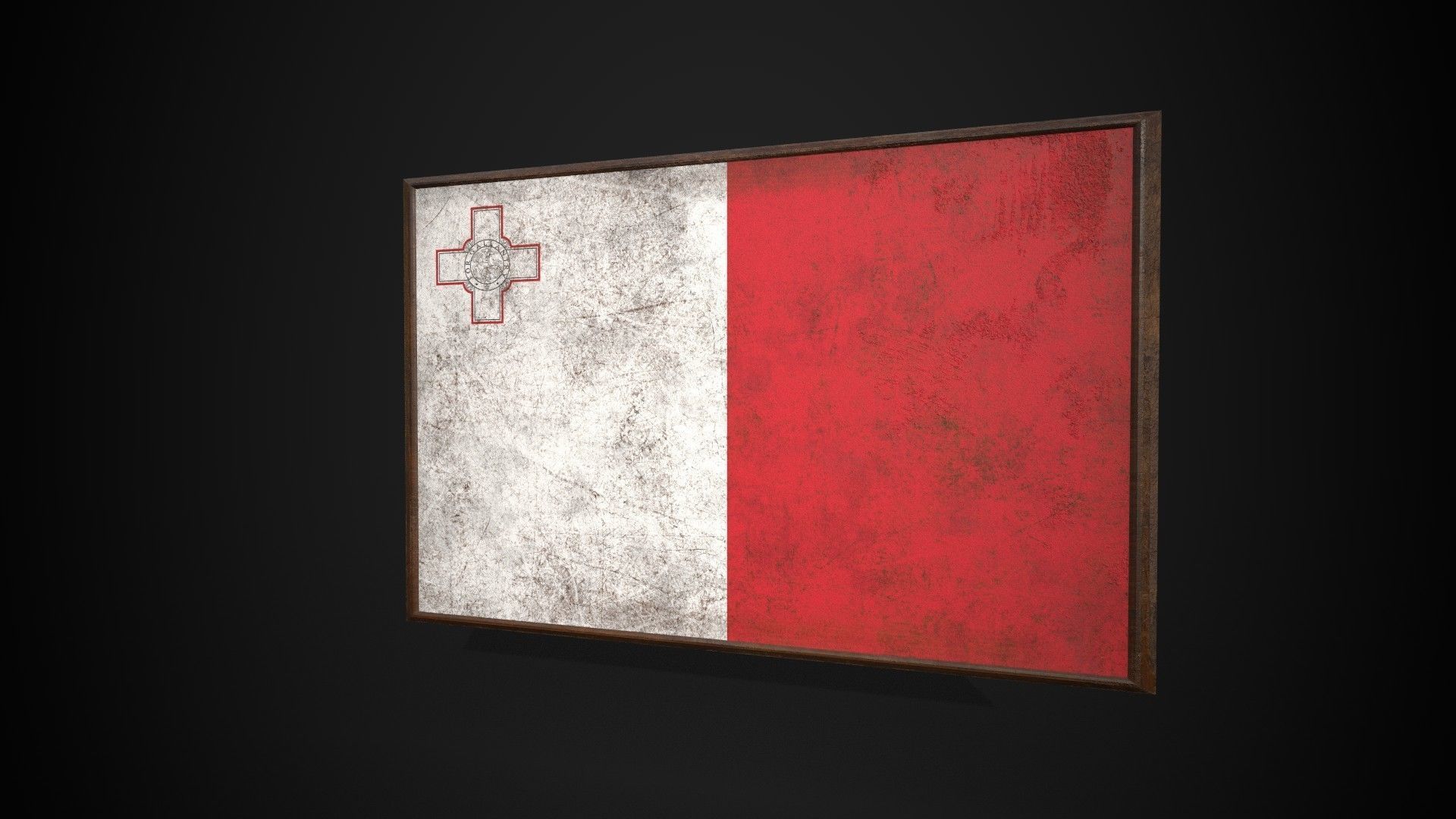 Old Picture Frame With Malta Flag - Game Ready PBR   Low-poly 3D model_2