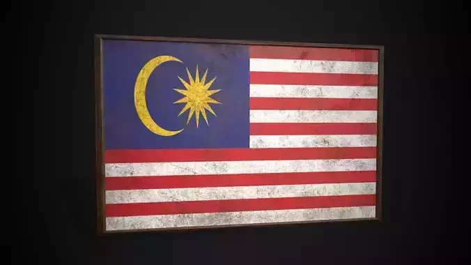 Old Picture Frame With Malaysia Flag - Game Ready PBR  