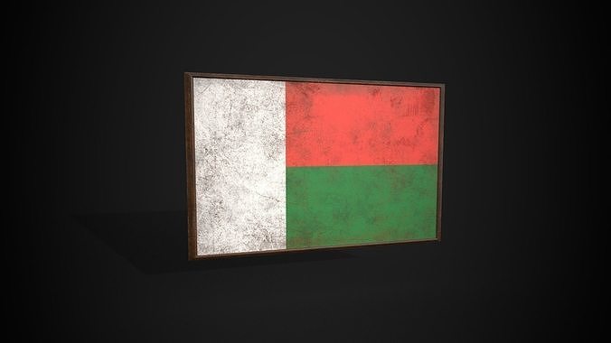 Old Picture Frame With Madagascar Flag - Game Ready PBR   Low-poly 3D model