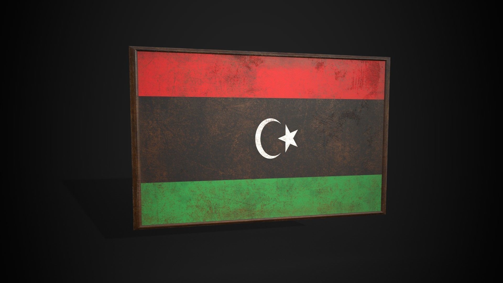 Old Picture Frame With Libya Flag - Game Ready PBR Low-poly 3D model_4