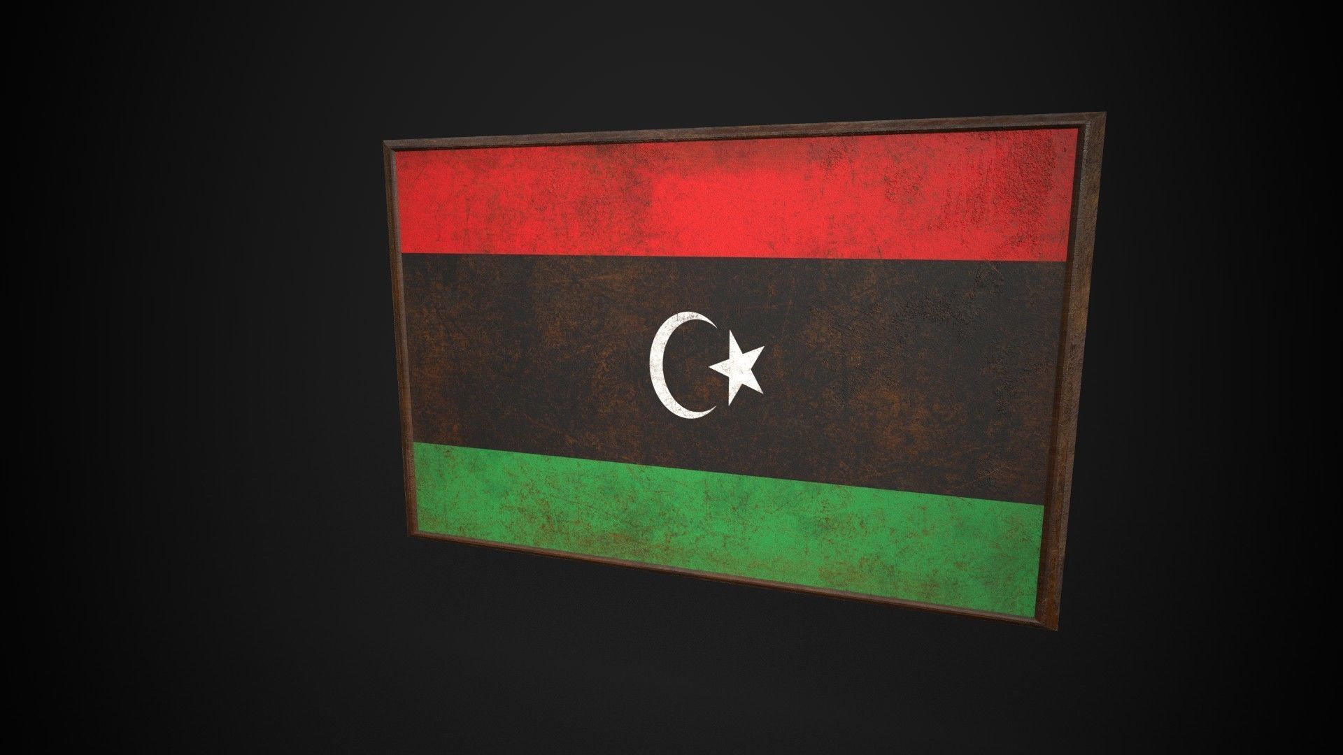 Old Picture Frame With Libya Flag - Game Ready PBR Low-poly 3D model_2