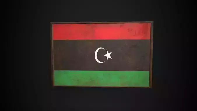 Old Picture Frame With  Libya Flag - Game Ready PBR   Low-poly 3D model