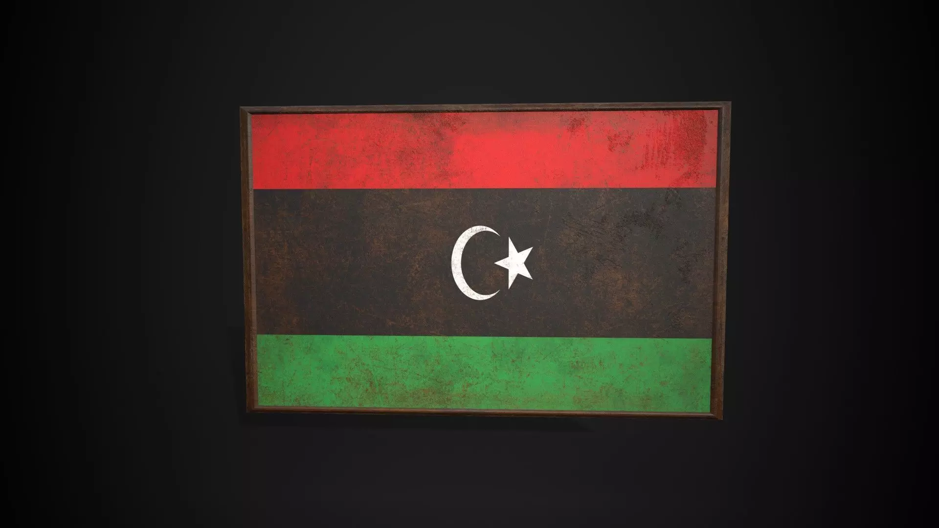 Old Picture Frame With Libya Flag - Game Ready PBR Low-poly 3D model_0