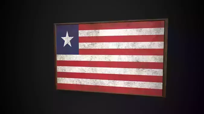 Old Picture Frame With  Liberia Flag - Game Ready PBR  Low-poly 3D model
