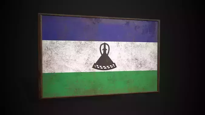 Old Picture Frame With Lesotho Flag - Game Ready PBR 