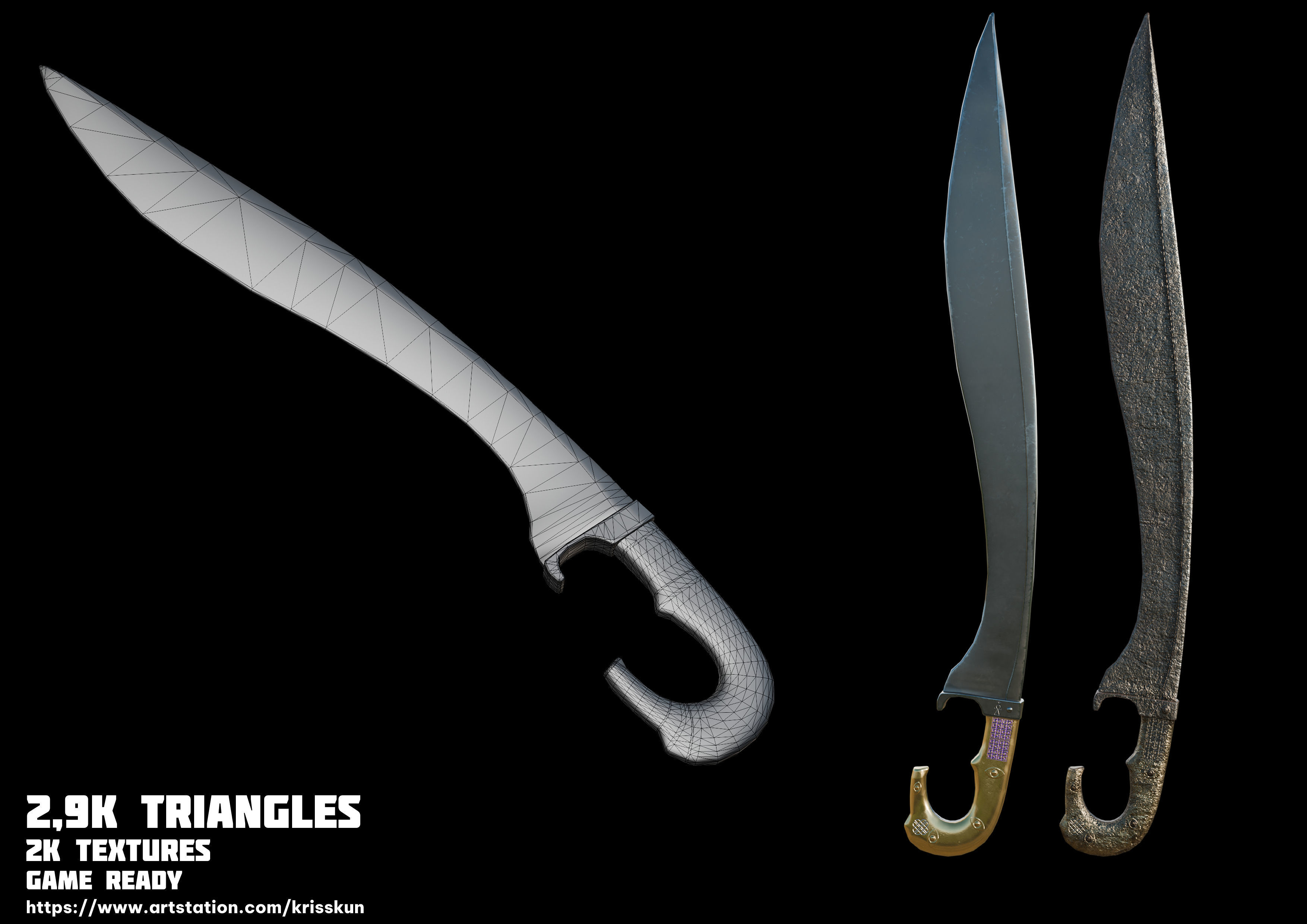 Falcata Game ready free model Free low-poly 3D model_1