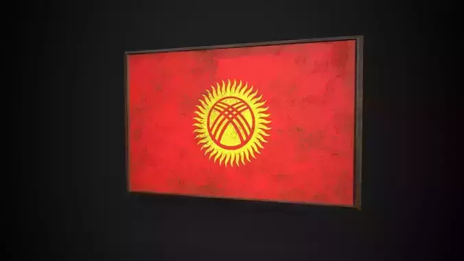 Old Picture Frame With Kyrgyzstan Flag - Game Ready PBR  