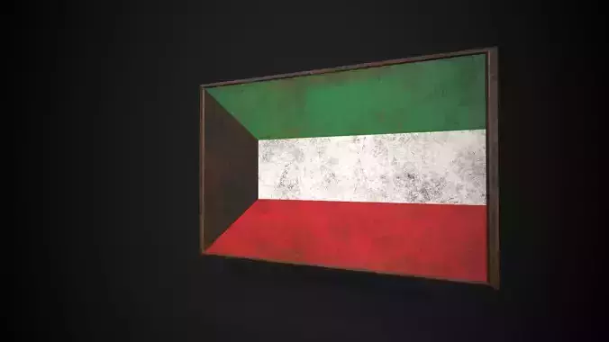 Old Picture Frame With Kuwait Flag - Game Ready PBR  