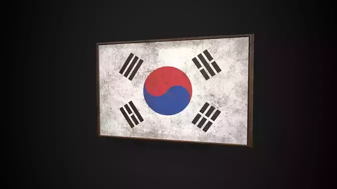 Old Picture Frame With Korea Flag - Game Ready PBR 